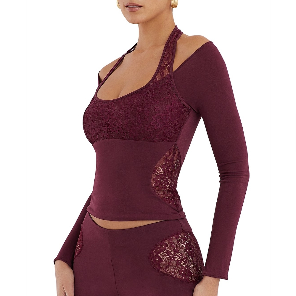 Mistress Rocks Elegant Burgundy Lace Women Top